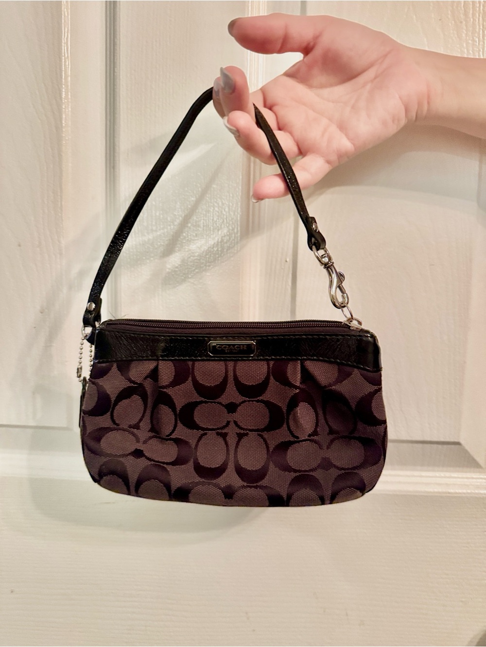 Coach Signature Canvas Wristlet in Black and Charcoal Gray